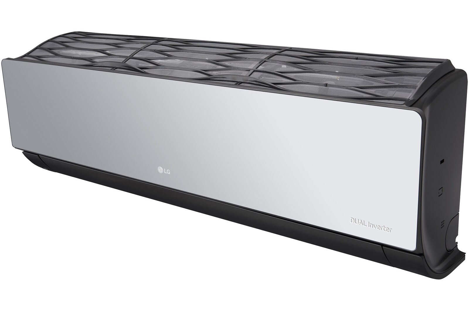 Right-side view of LG ARTCOOL Mirror Air Conditioner showing smooth exterior finish and side panel details.