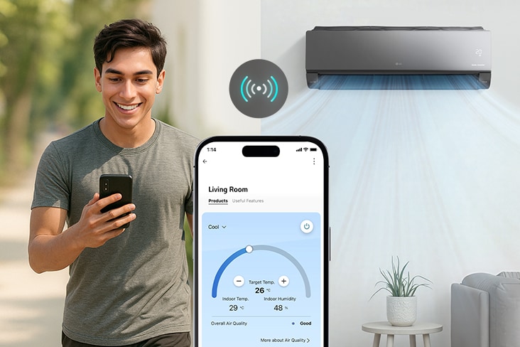 Imagen del control de aires acondicionados LG en exteriores con la aplicación ThinQ