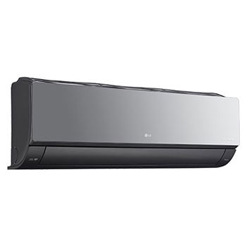Left perspective view of LG ARTCOOL Mirror Air Conditioner with closed lower vane.