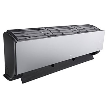 Left-side view of LG ARTCOOL Mirror Air Conditioner with open lower vane.