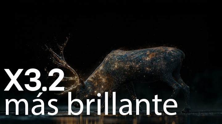 El LG OLED evo AI C6 con Brightness Booster Pro muestra una escena oscura con partículas luminosas alrededor de la silueta de un venado, ofreciendo hasta 3,2 veces más brillo máximo, mayor luminancia y detalles más nítidos.