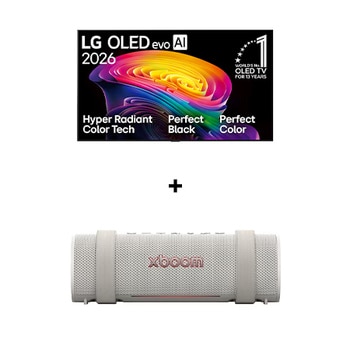 77" LG OLED evo AI C6 4K Smart TV 2026 + LG xboom Grab by will.i.am | Parlantes Bluetooth | Sonido xboom con la máxima portabilidad
