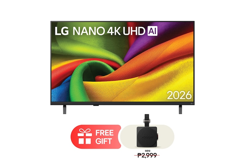 Front view of 43 inch LG NANO 4K UHD AI NU87 Smart TV 2026 43NU875BPSC