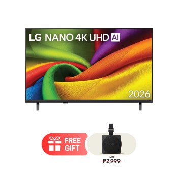 Front view of 43 inch LG NANO 4K UHD AI NU87 Smart TV 2026 43NU875BPSC
