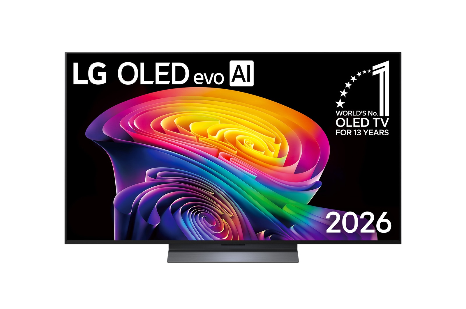 Front view of 55 inch LG OLED evo AI C6 4K Smart TV 2026 OLED55C6PSA