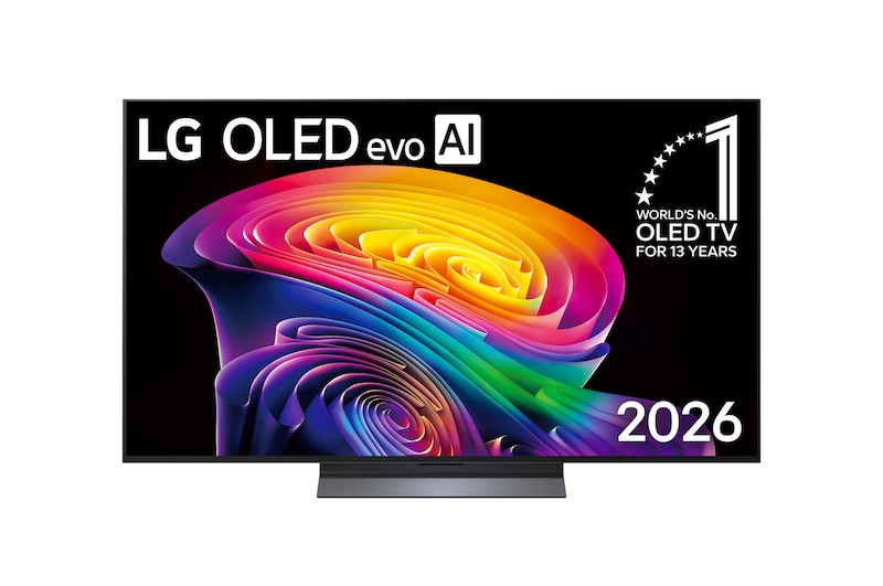 Front view of 55 inch LG OLED evo AI C6 4K Smart TV 2026 OLED55C6PSA