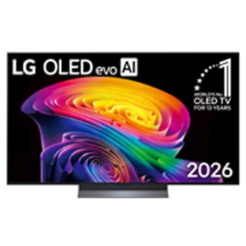 Front view of 55 inch LG OLED evo AI C6 4K Smart TV 2026 OLED55C6PSA