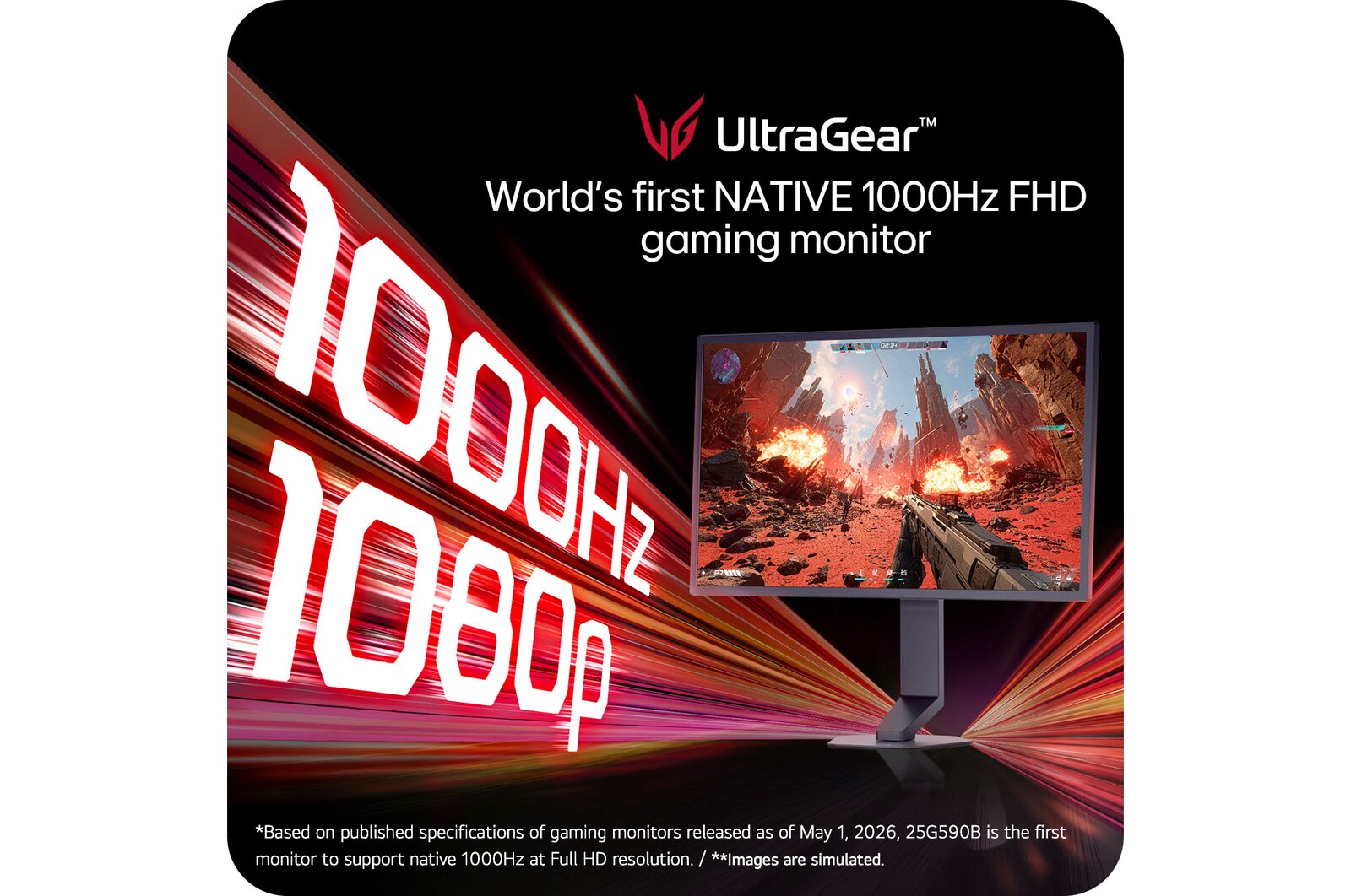 UltraGear G5, pierwszy na świecie monitor gamingowy z natywnym odświeżaniem 1000 Hz FHD 1080p (25G590B)