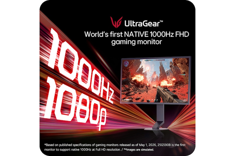 UltraGear G5, pierwszy na świecie monitor gamingowy z natywnym odświeżaniem 1000 Hz FHD 1080p (25G590B)