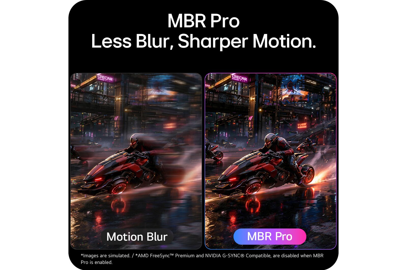 Technologia MBR (Motion Blur Reduction) Pro redukuje rozmycie ruchu poprzez skrócenie czasu utrzymywania obrazu na wyświetlaczu, zapewniając wyraźniejszy ruch podczas dynamicznej gry