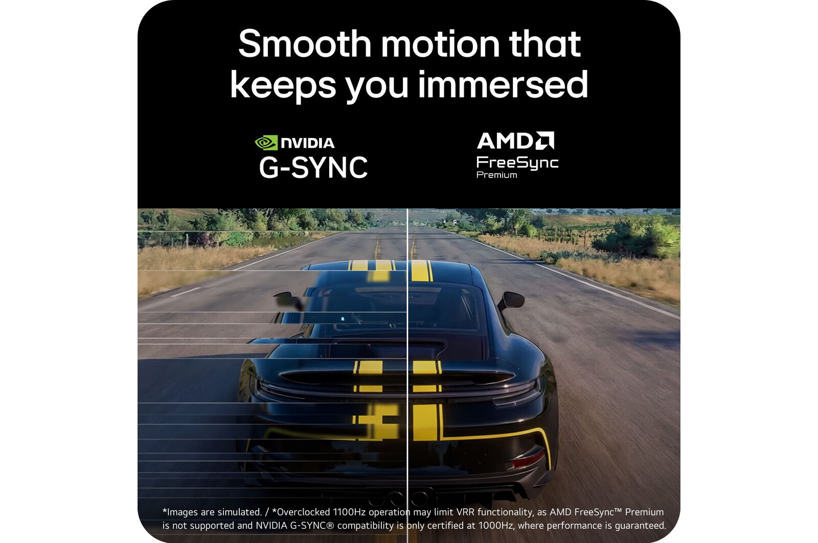 Wyświetlacz gamingowy ze wsparciem dla technologii zgodnej z NVIDIA® G-SYNC® oraz AMD FreeSync™ Premium, zapewniający płynniejszy obraz przy jednoczesnym ograniczeniu rozrywania ekranu, zacinania, rozmycia ruchu i efektu powidoków