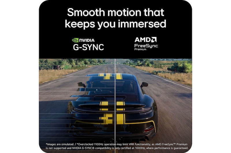 Wyświetlacz gamingowy ze wsparciem dla technologii zgodnej z NVIDIA® G-SYNC® oraz AMD FreeSync™ Premium, zapewniający płynniejszy obraz przy jednoczesnym ograniczeniu rozrywania ekranu, zacinania, rozmycia ruchu i efektu powidoków
