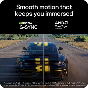 Wyświetlacz gamingowy ze wsparciem dla technologii zgodnej z NVIDIA® G-SYNC® oraz AMD FreeSync™ Premium, zapewniający płynniejszy obraz przy jednoczesnym ograniczeniu rozrywania ekranu, zacinania, rozmycia ruchu i efektu powidoków