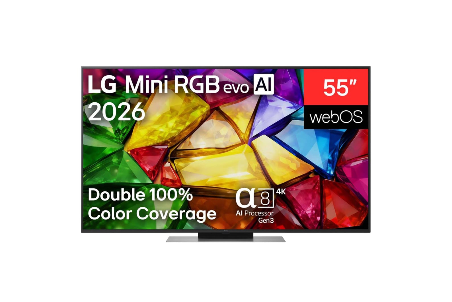 Front view of 55-calowy LG Mini RGB evo AI MRGB86 4K Smart TV 2026 55MRGB86B6A