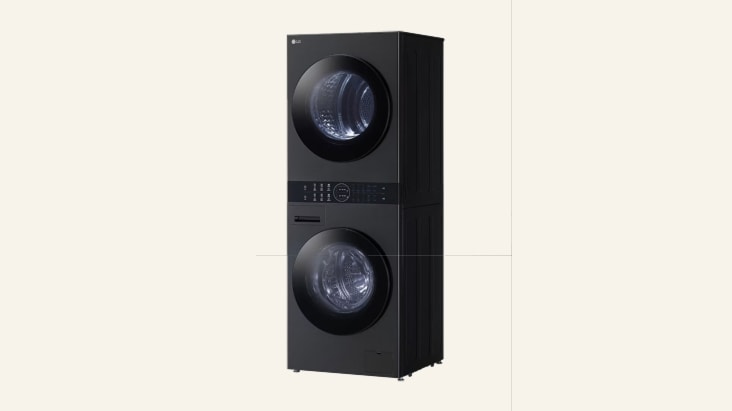 LG WashTower with stacked washer and dryer design featuring a central control panel for convenient operation