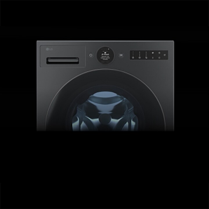 Close-up of an LG front load washer panel highlighting AI Wash, representing smart and efficient laundry performance
