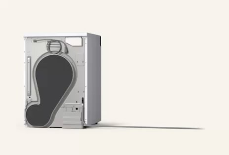 Left shows the back view of LG Tumble Dryer, while the right displays a close-up of the back drain hose.