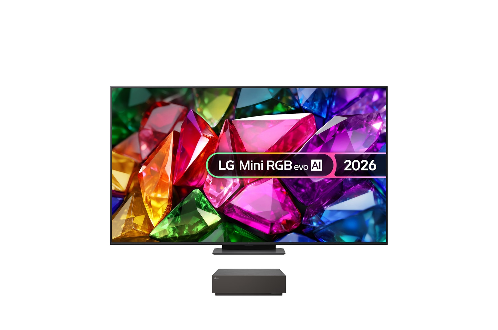 Front view of 86 inch LG Mini RGB evo AI MRGB9M True Wireless 4K Smart TV 2026 86MRGB9MB9B