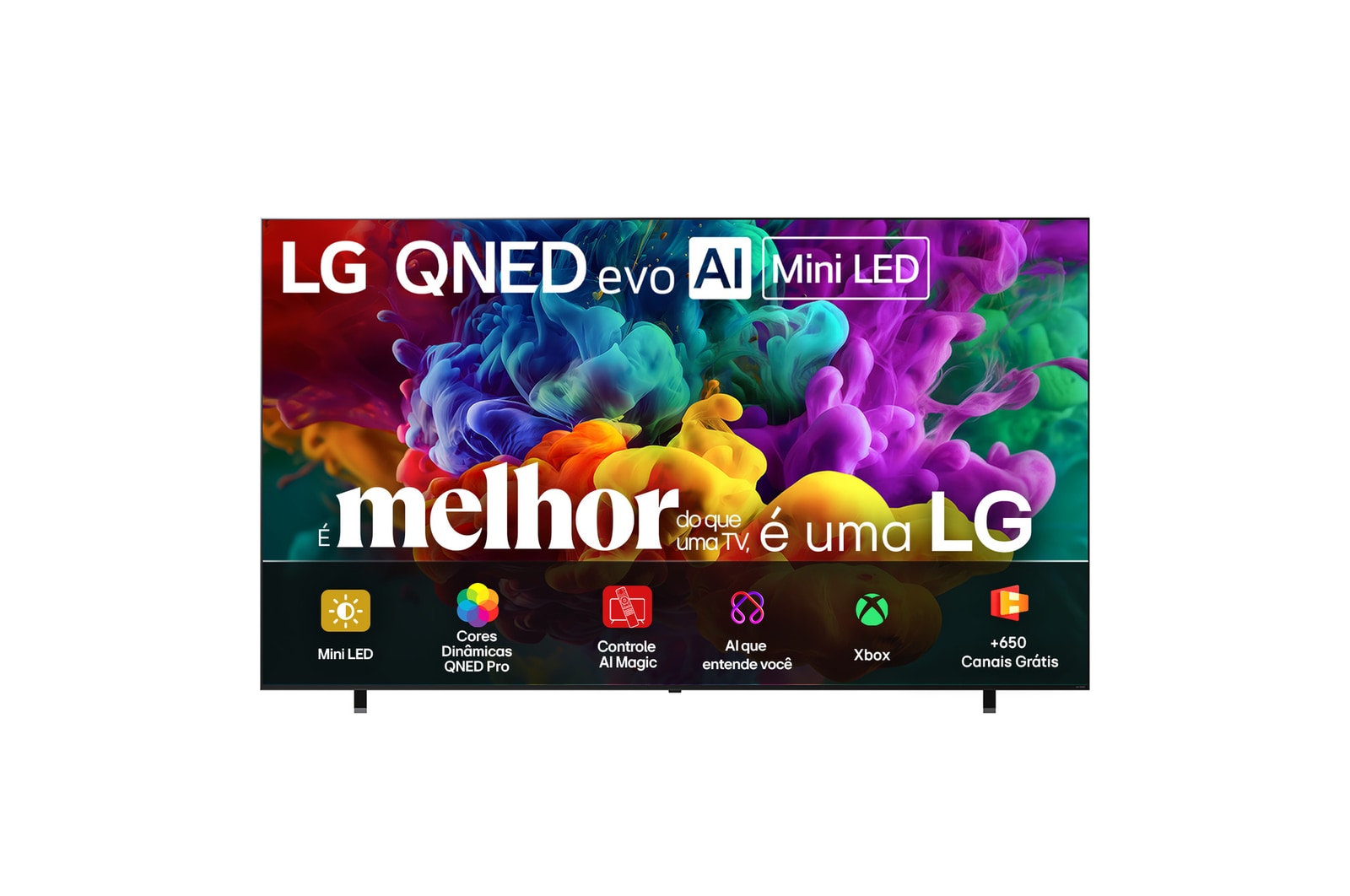 Vista frontal de Smart TV LG QNED evo Mini LED AI 4K QNED85 100 polegadas 2026 100QNED85BS