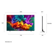 LG QNED evo AI QNED85 Mini LED with a Slim Design is wall-mounted in a bright, open living space, featuring a sleek profile that blends seamlessly into the interior while displaying a bold, colorful abstract artwork.