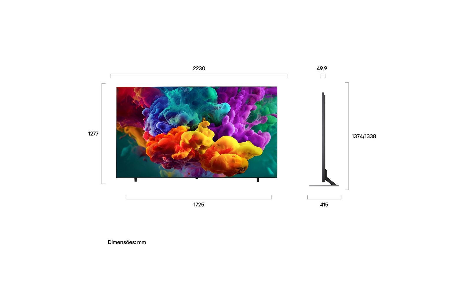 LG QNED evo AI QNED85 Mini LED with a Slim Design is wall-mounted in a bright, open living space, featuring a sleek profile that blends seamlessly into the interior while displaying a bold, colorful abstract artwork.