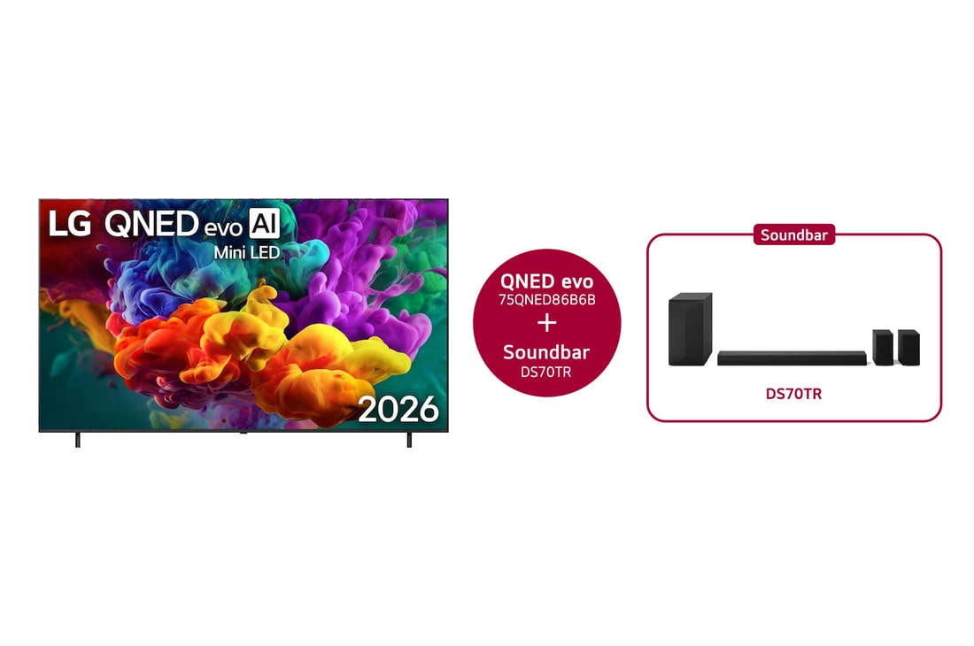 LG 75 inch LG QNED evo AI QNED86 Mini LED 4K Smart TV 2026 & DS70TR 5.1.1-kanaals, 75QNED86B6B.DS70TR