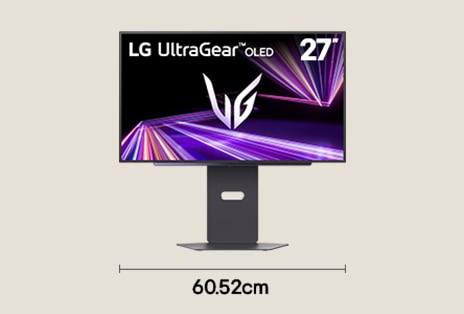 Configuração com monitor de jogos único QHD de 27 polegadas e taxa de atualização de 480 Hz para jogos competitivos, em secretária com 60,52 cm de largura.