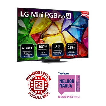 Vista frontal de Smart TV LG Mini RGB evo AI MRGB88 4K 2026 de 65 polegadas 65MRGB88B6B