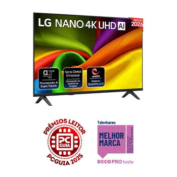 Vista frontal de LG NANO 4K UHD AI NU85 Smart TV 2026 de 43 polegadas 43NU850B6LA