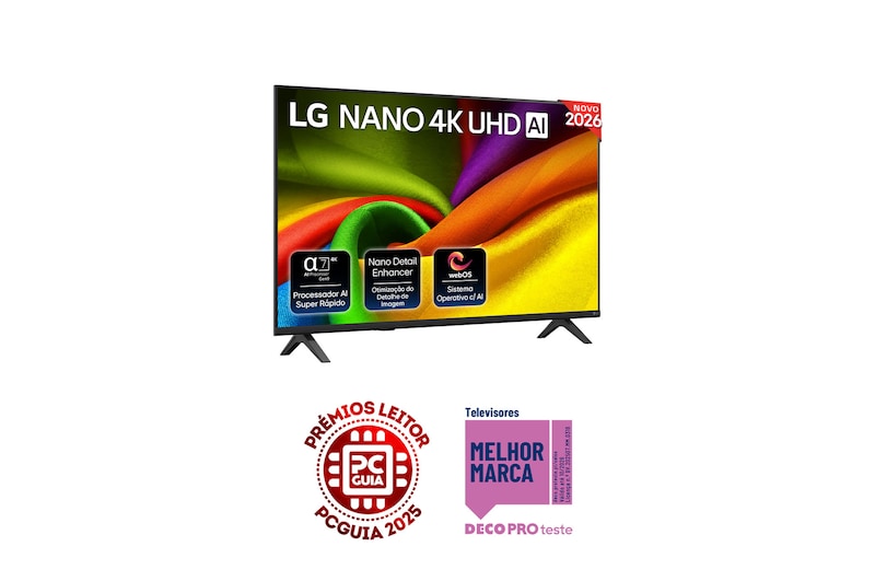 Vista frontal de LG NANO 4K UHD AI NU85 Smart TV 2026 de 43 polegadas 43NU850B6LA