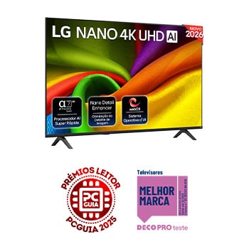 Vista frontal de LG NANO 4K UHD AI NU85 Smart TV 2026 de 55 polegadas 55NU850B6LA