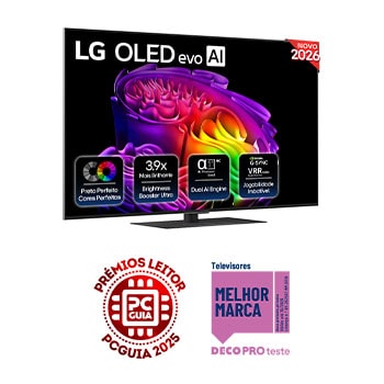 Vista frontal de LG OLED evo AI G6 4K Smart TV 2026 de 55 polegadas OLED55G66LS