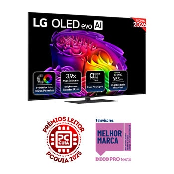 Vista frontal de LG OLED evo AI G6 4K Smart TV 2026 de 65 polegadas OLED65G66LS
