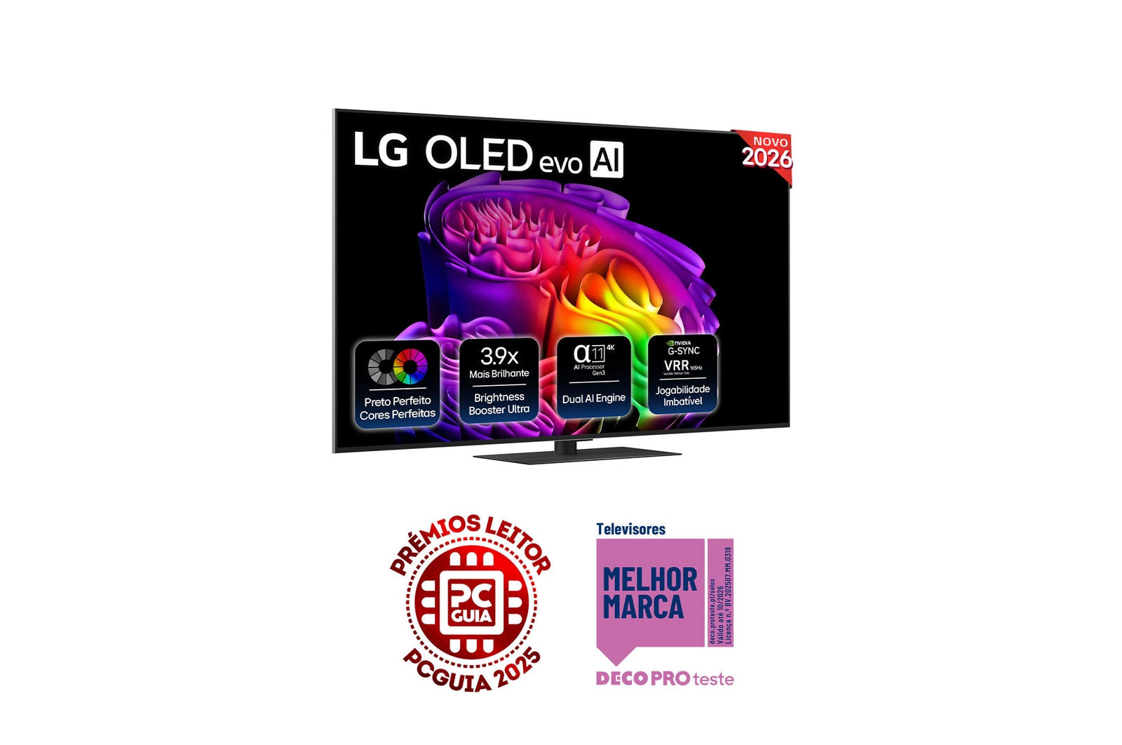 Vista frontal de LG OLED evo AI G6 4K Smart TV 2026 de 65 polegadas OLED65G66LS