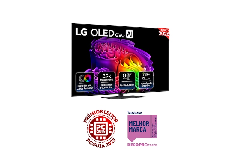 Vista frontal de LG OLED evo AI G6 4K Smart TV 2026 de 65 polegadas OLED65G66LS