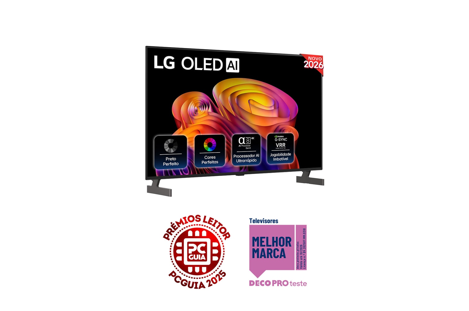 Vista frontal de LG OLED AI B6E 4K Smart TV 2026 de 48 polegadas OLED48B6ELC