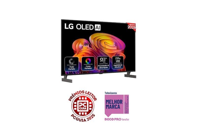 Vista frontal de LG OLED AI B6E 4K Smart TV 2026 de 48 polegadas OLED48B6ELC