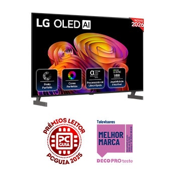 Vista frontal de LG OLED AI B6E 4K Smart TV 2026 de 55 polegadas OLED55B6ELC