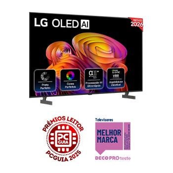 Vista frontal de LG OLED AI B6E 4K Smart TV 2026 de 65 polegadas OLED65B6ELC