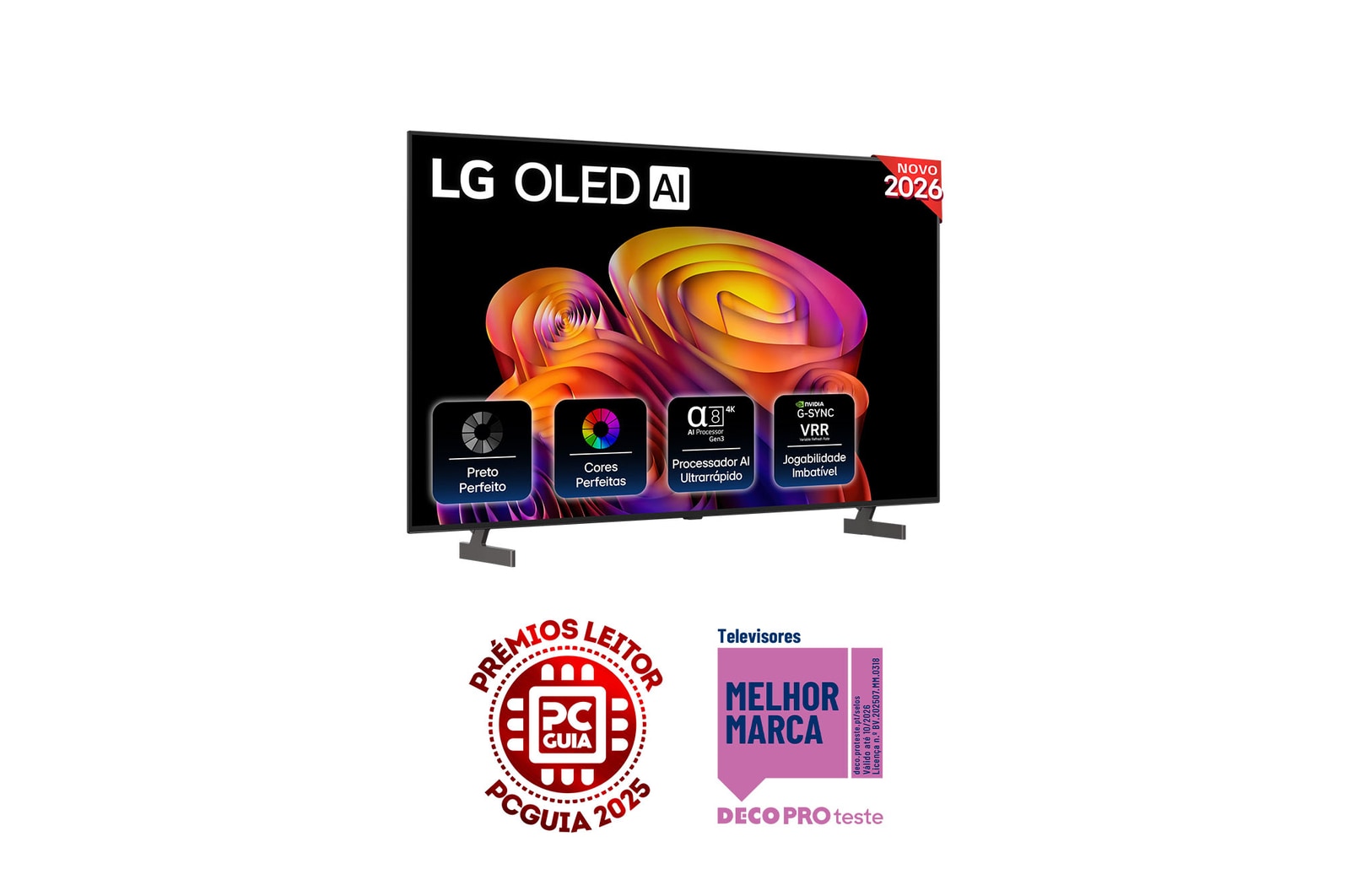 Vista frontal de LG OLED AI B6E 4K Smart TV 2026 de 65 polegadas OLED65B6ELC