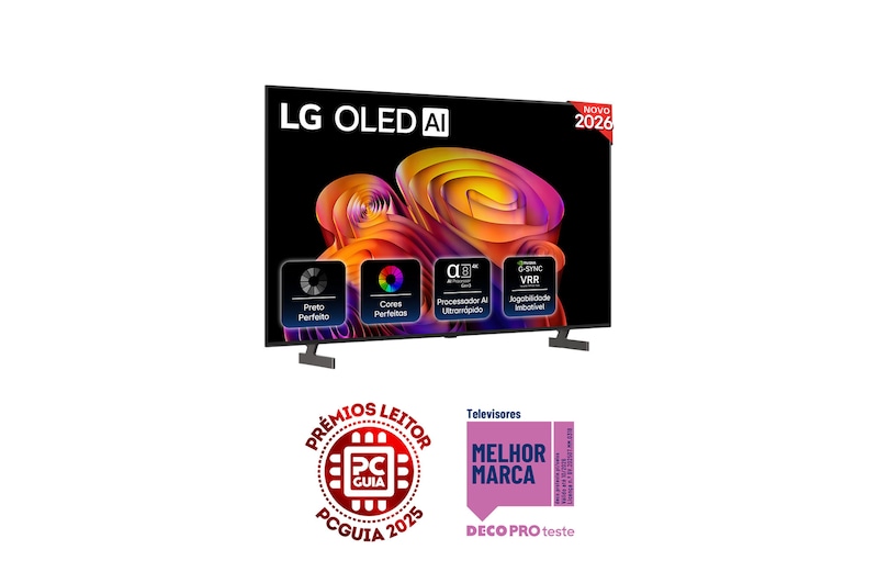 Vista frontal de LG OLED AI B6E 4K Smart TV 2026 de 65 polegadas OLED65B6ELC