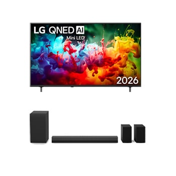 صورة أمامية لـ تلفزيون LG QNED AI QNED7E Mini LED 4K Smart TV 2026 الذكي مقاس 65 بوصة + مكبر صوت LG Soundbar S45TR للتلفزيون بنظام 4.1 قناة 65QNED7EB6T.S45TR