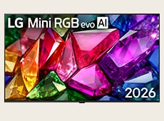 يتميز تلفزيون LG Mini RGB evo AI MRGB9M True Wireless، الذي تم طرحه في عام 2026، بإطار أسود نحيف بدون أي حامل، بينما تملأ الشاشة صورة زاهية وواضحة كالكريستال تضم جوانب متعددة الألوان ذات تحديد دقيق.