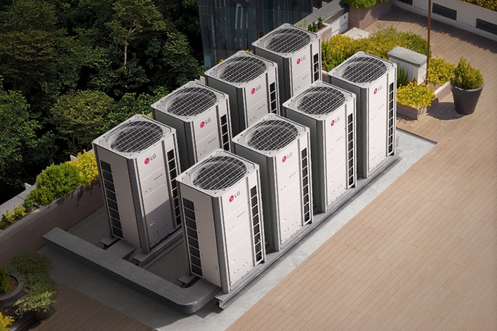 LG commercial HVAC outdoor units installed for a business facility