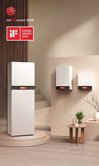 LG Therma V™ AWHP Indoor Units with iF Design Award, Red Dot and award logos