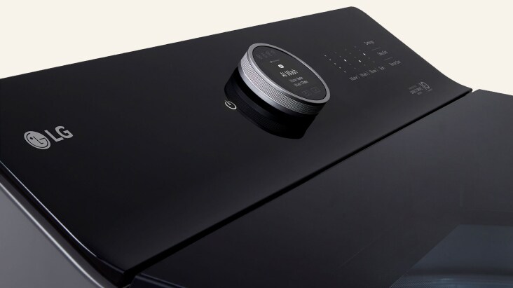 LG top load washing machine control panel showing sleek design and easy surface cleaning