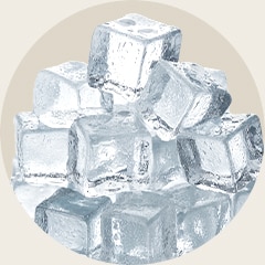 A pile of small, clear ice cubes stacked together.
