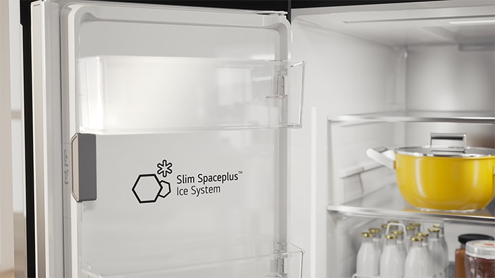 A compact ice maker creates more space inside the refrigerator.