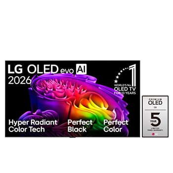 Front view of 77 inch LG OLED evo AI G6 4K Smart TV 2026 OLED77G66LW