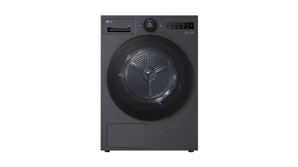 Vy framifrån av LG RHX7009TBB torktumlare i svart finish	